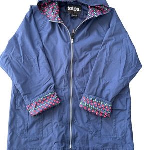 TOTES Full Zip Rain Coat with Lining and Hood in Blue Size M
